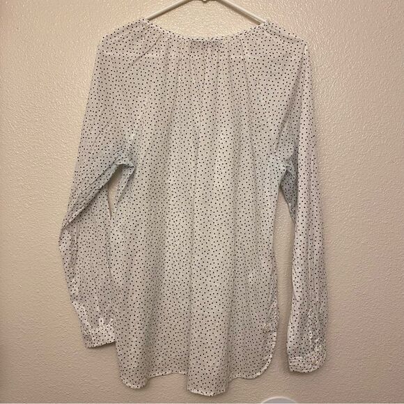 LOFT white semi sheer micro polka dot blouse preppy coastal summer top -M - Picture 2 of 11
